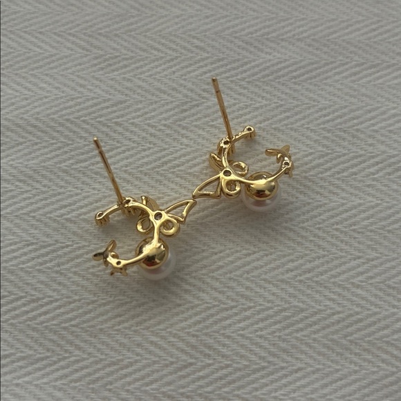 Gold Butterfly Pearl Earrings | Sterling Silver Posts | Affordable Gift for Her - Picture 3 of 7